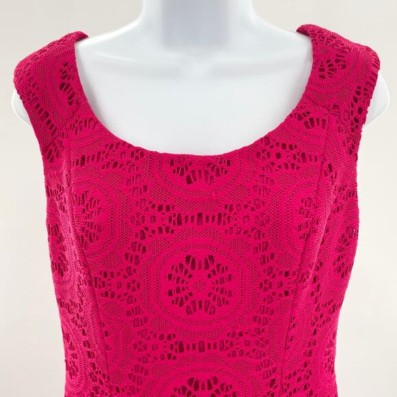 Adrianna Papell Bright Pink Lace Overlay Sleeveless Career Party Sheath Dress 8 - Picture 5 of 9